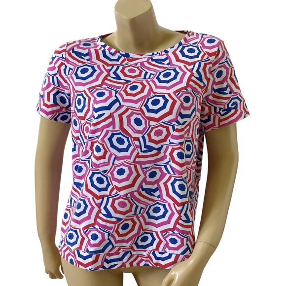 LANDS END Womens Size Small (6-8) Short Sleeve Retro Print Tee T Shirt Top - Picture 1 of 9